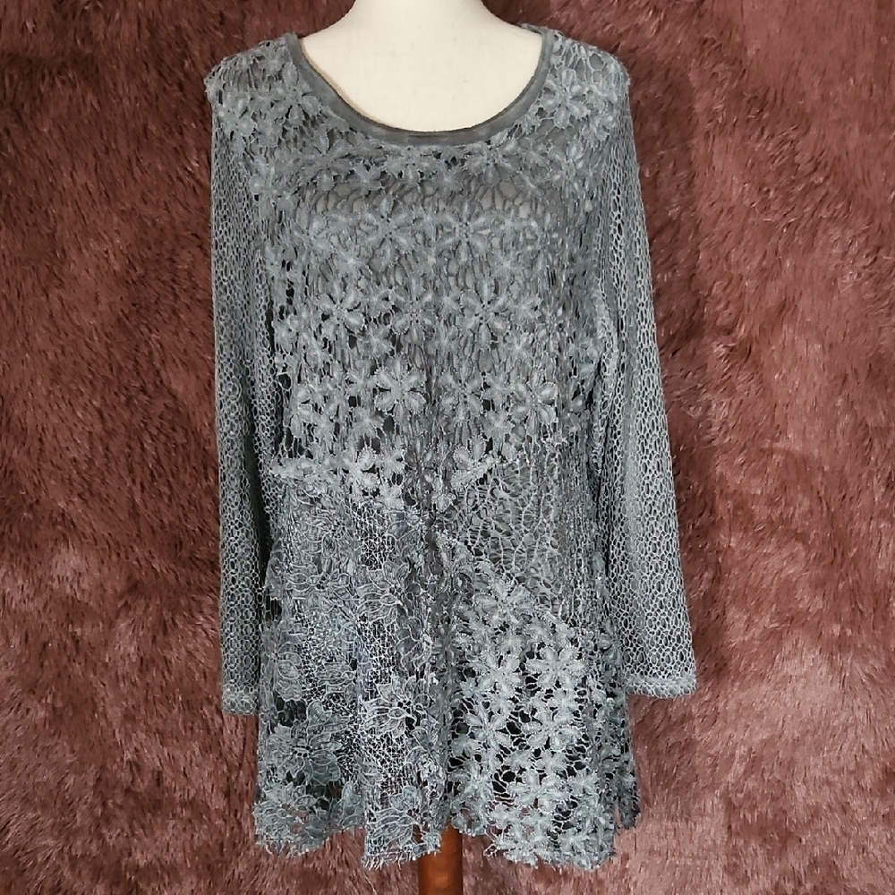 Feratelli Gray Top with lace overlay Tunic